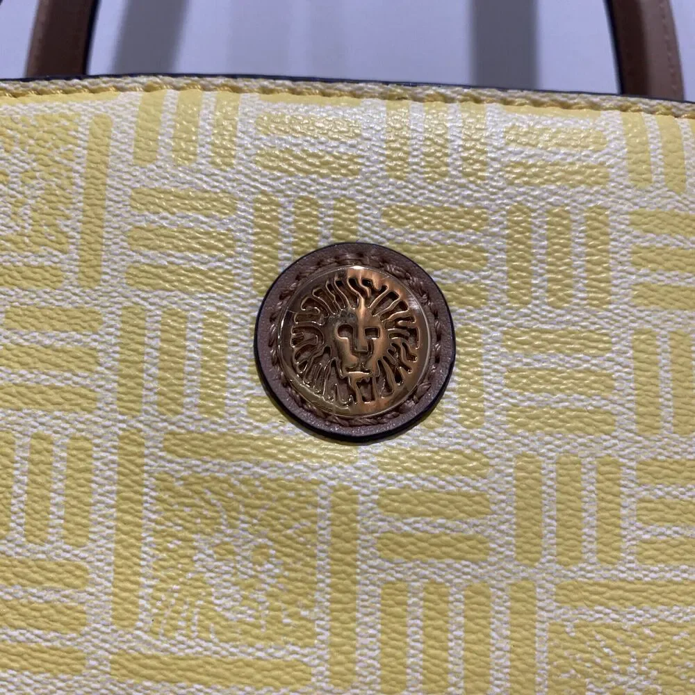 Anne Klein tote bag shoulderbag purse yellow logo print synthetic classic career